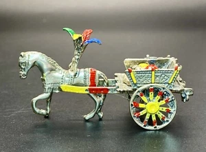 VTG 800 Silver Enameled Painted Horse Drawn Cart Miniature, Made In Italy. - Picture 1 of 11