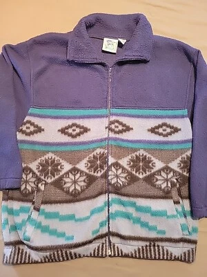 Vntg SANTANA Mens Sz LG Southwestern Aztec Full Zip Fleece Sweater 90’s Retro  - Imagem 1 de 4