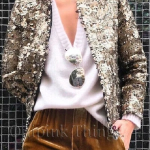 RARE ZARA GOLD SEQUINS EMBROIDERED SHINNY JACKET BLAZER SIZE EXTRA SMALL XS NEW - Imagen 1 de 9