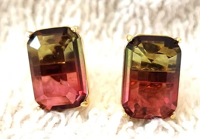 Pendientes Kate Spade Geo Gemas Rosa y Verde + Bolsa para el Polvo Rosa Nuevos - Retirados Foto 1 de 4