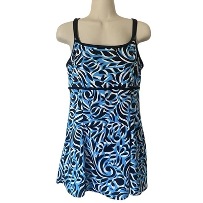 Traje de baño de una pieza azul estampado multicolor talla 10 grandes longitudes para mujer Foto 1 de 4