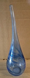 Hand Blown Glass Blue Swirl Teardrop Vase - Unique Art Glass- Artist Signed - Picture 1 of 17