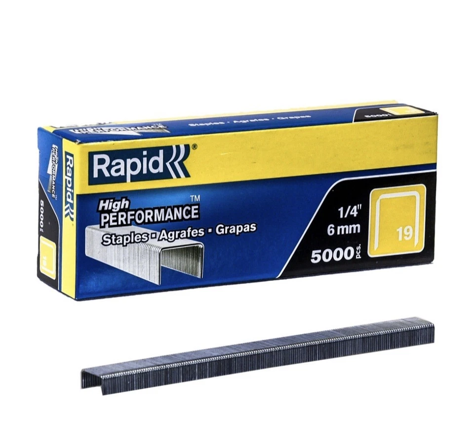Rapid High Performance Staples 1/4" 6mm Fine Wire #19. 10bx of 5000 = 50k Count.
