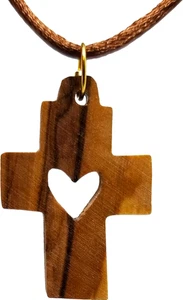 Heart Cross, Wooden Cross Necklace for Men & Women, Certified Holy Land Olive Wo - Picture 1 of 12
