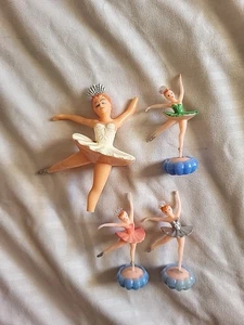 Vintage Ballerina Cake Toppers Set 4 Plastic 1950s 1960s 4" 2 1/2" Cupcake - Picture 1 of 11