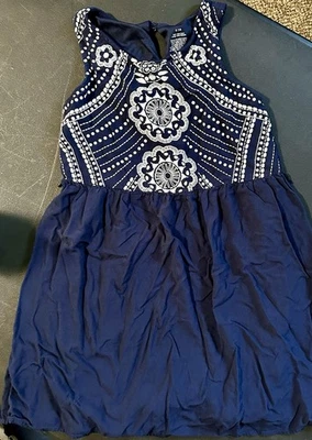 Vestido azul marino bordado blanco talla 7/8 para niñas pequeñas Foto 1 de 4