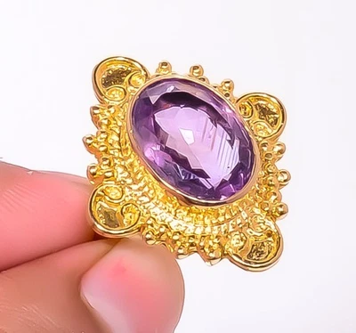 Anillo Joyería Amatista Chapado en Oro Amarillo 18k s.8.5 R623-625 Foto 1 de 4