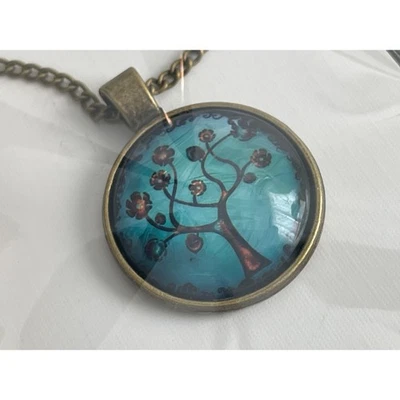 00672 Collares Colgantes Árbol de la Vida LOTE/4 Cabujones Azules Cadena Bronce Antigua Foto 1 de 3