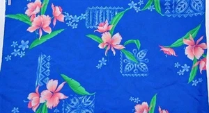 Vtg 70s Sheer Poly Navy Floral Aloha Hawaiian Orchid Print Fabric  44" x 2.5 yds - Picture 1 of 7