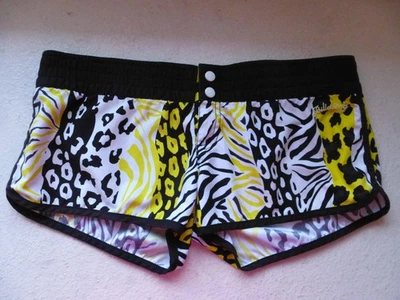 Billabong Shorts Women Large Micro Mini Y2K Yellow Black Animal Print Boardshort - Image 1 of 4