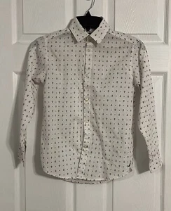 Nautica Size 10 Boys Long Sleeve Button Up White W/red Polka Dots & Blue Anchors - Picture 1 of 16