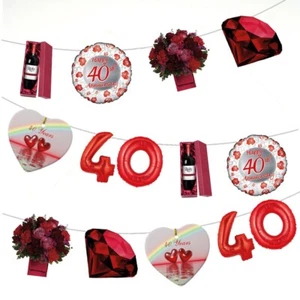 40th Ruby Wedding Anniversary Bunting Celebrations Party Decorations 12pcs - Picture 1 of 7