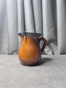 Vintage Small Pitcher Creamer Drip Glaze Redware Pottery Orange Brown READ DESCR - Picture 1 of 12
