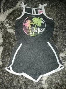 Girls justice romper size 6 new heathered charcoal w/neon tropical logo  - Picture 1 of 2
