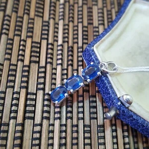 925 Sterling Silver Necklace, Sapphire Blue Kyanite Pendant, Trilogy Pendant - Picture 1 of 7