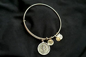 ALEX AND ANI - Initial 'P'  -  Charm Bangle Silver Bracelet - 2015 BRAND NEW - Bild 1 von 2