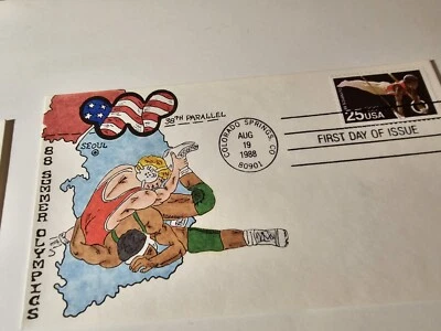 USPS FDC'S FOR 1988 SUMMER OLYMPICS LARRY GASSEN SET 0F 12 IN   COLORADO / KOREA - Image 1 of 4