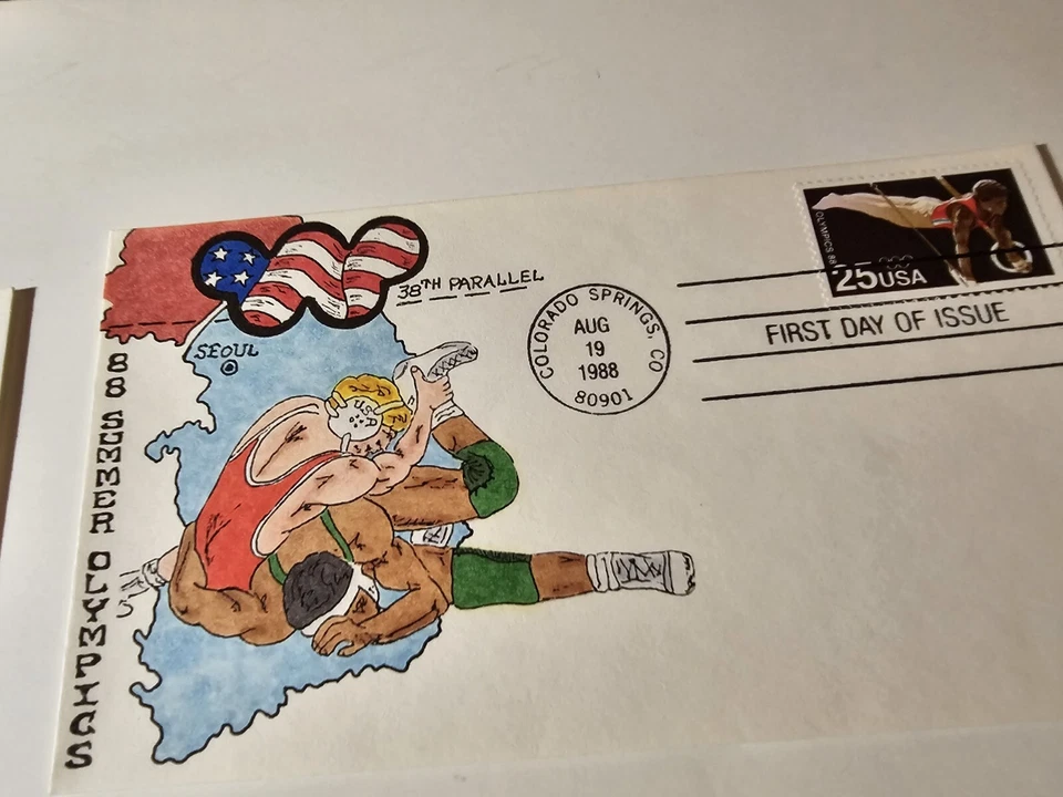 USPS FDC'S FOR 1988 SUMMER OLYMPICS LARRY GASSEN QTY 0F 12 IN   COLORADO / KOREA - Image 1 of 4