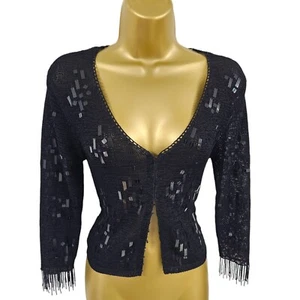 Reino Unido 8-10 Karen Millen 2 Vintage Cuentas Crochet Negro Cárdigan Bolero Top Cubrir - Imagen 1 de 7