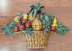 VTG Dart Large 3-D MCM Fruit Basket Wall Art Syroco Wood-Look 24"x16" USA 5161 - Picture 1 of 7