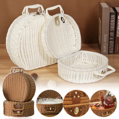 Circular Rattan Storage Box Handbag  Packaging Retro Woven Rattan Suitcase Gift - Image 1 of 4