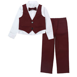 4Pcs Kids Boys Party Suits Long Sleeve Shirt Single-Breasted Vest Pants Tie Set