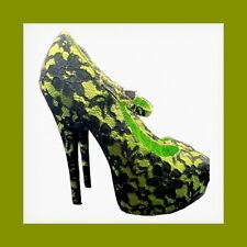 Bordello Closed Toe Pump Size 6 Prom Wedding Party Green With Black Lace Heel