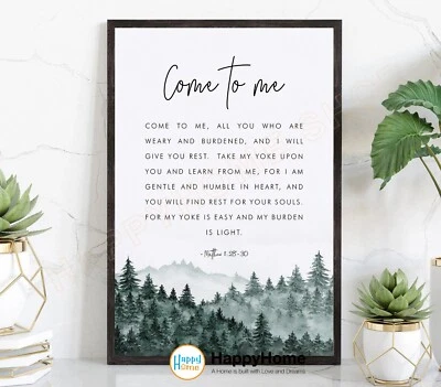 Матфея 11:28-30 NIV Библия стих стены искусства Писание печати искусства домашнего декора - P633 - Изображение 1 из 4