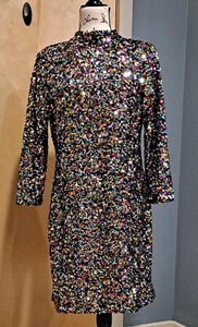 Pride Rainbow Lounge Singer Las Vegas Sequined Midi Cocktail Party Dress S:12 - Picture 1 of 23
