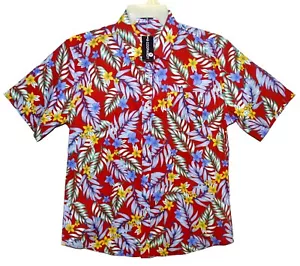 New Sz M Coofandy Hawaiian Aloha Shirt Tropical Floral Red Multi Cotton/Poly - Picture 1 of 3