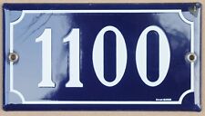 Large old blue French house number 1100 door gate plate plaque enamel metal sign