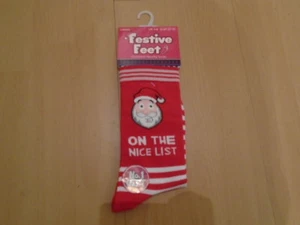 1 pair Ladies CHRISTMAS Nice List socks, UK size 4-8, NEW with TAG, BNWT, Gift - Picture 1 of 2