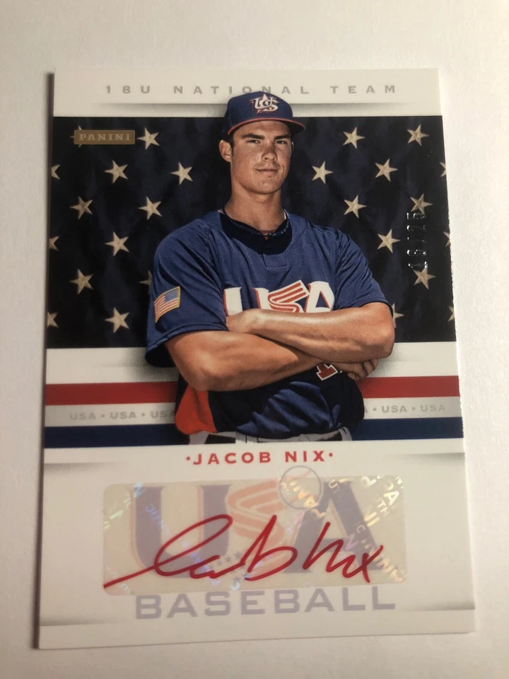 2013 Panini USA Baseball Collegiate National Auto Jacob Nix RED Ink /25 - Image 1 of 1
