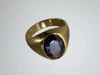 VINTAGE ALEXANDRITE OVAL GEMSTONE 13.4mm  US-8" 1/2 10k SOLID YELLOW GOLD 70's - Image 1 of 4