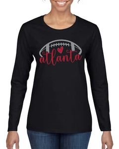 Camiseta de manga larga de fanática de fútbol americano corazón rojo escritura con guión para mujeres - Imagen 1 de 2