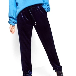 Zara Womens Velvet Jogger Pants S Navy Blue Drawstring Soft Loungewear - Picture 1 of 8