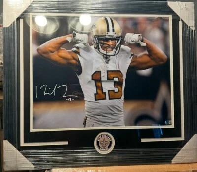 Foto emoldurada 16x20 assinada por Saints Michael Thomas Beckett certificado de autenticidade - Imagem 1 de 2