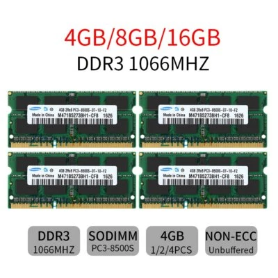 16GB 8GB 4GB 2GB PC3-8500S DDR3 1066 1.5V SO-DIMM Laptop RAM For Samsung Lot UL - Image 1 of 4