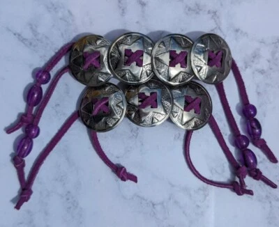 Lote de 2 Vintage Metal Tono Plata con Cordón Pelo Púrpura Ornamentado South Western  Foto 1 de 4