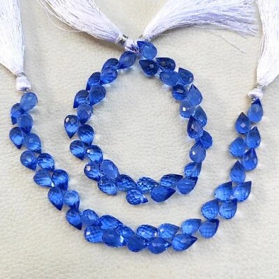 Tanzanite Color Quartz 9x6 to 10x7 mm Size Faceted Flower Bud Shape Beads 7" - Image 1 of 4