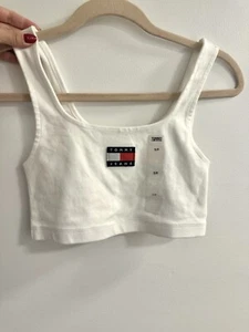 Tommy Jeans Womens Ribbed Snap Bra Top Bright White P - Picture 1 of 4