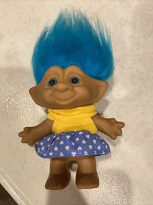 Vintage Blue Haired Troll with Heart Gem, 4 Inch Doll Ace Novelty Treasure Troll - Picture 1 of 4