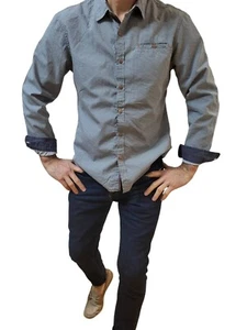 White Stuff Grey geometric pattern Men’s shirt. Long sleeve. Size Medium - Picture 1 of 13