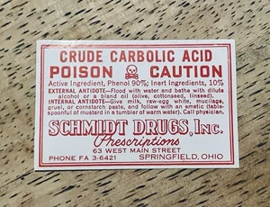 Antikes Giftetikett Apotheke Schmidt Drugs Inc. Ohio mit Gegenmittel Schädel Knochen - Bild 1 von 1