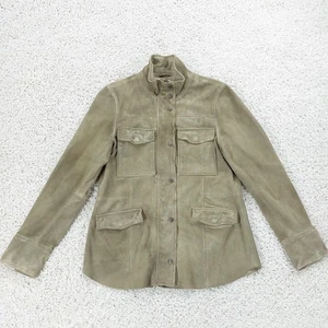 New! Free People Suede Leather Field Jacket Women's XL, Moss Green, Snap Up - Picture 1 of 8