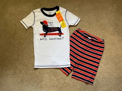NWT Gymboree 10 Boys Kids S/S Skateboarding Dog Dachshund White Blue Pajamas PJs - Image 1 of 4