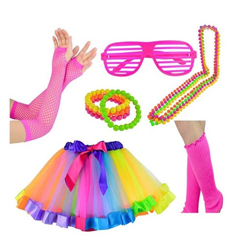 VETEMENTS Tuta da festa donna Miss anni 80 accessori abito neon occhiali a rete