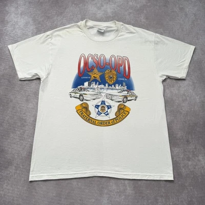 Vintage 90s Orange County Police Shirt L Single Stitch White Police Orlando - Image 1 of 4