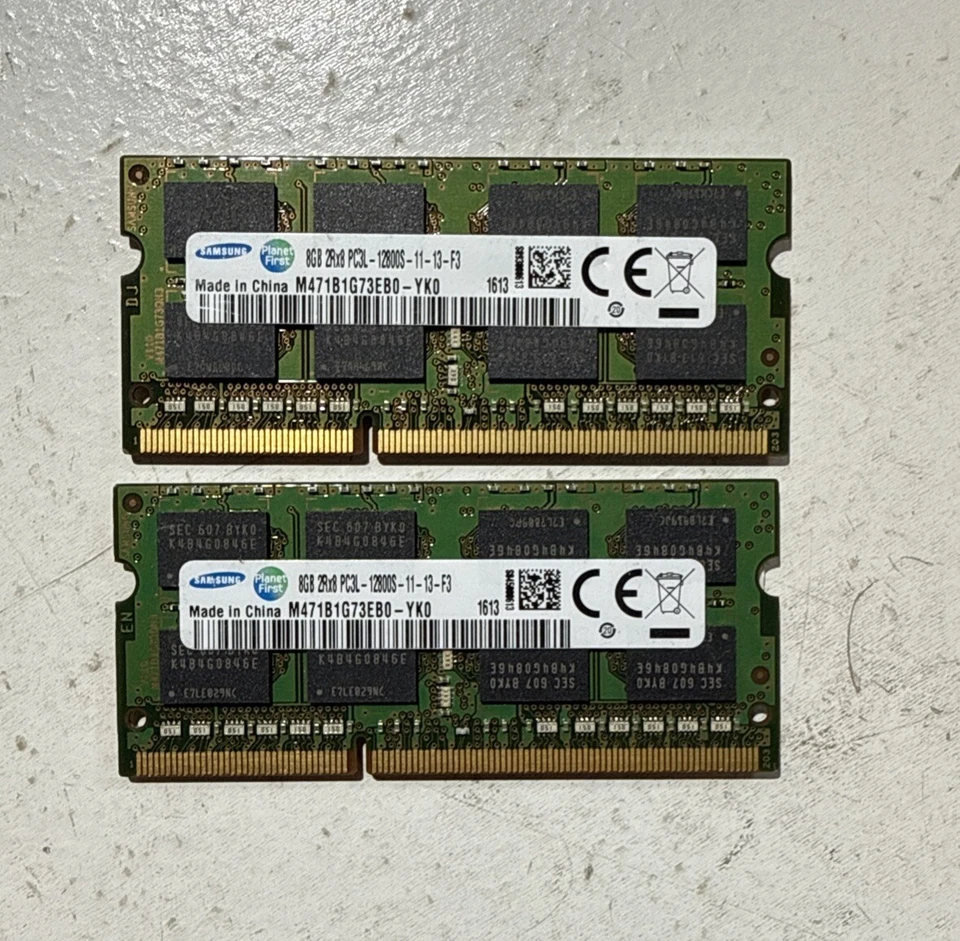 Samsung 16GB (2 x 8GB) PC3L-12800S DDR3-1600 Laptop Ram Memory M471B1G73EB0-YK0 - Image 1 of 1