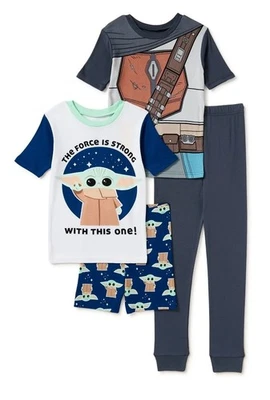 Conjunto de pijama masculino Star Wars The Mandalorian 4 peças ajuste confortável manga longa tamanho 6 - Imagem 1 de 4